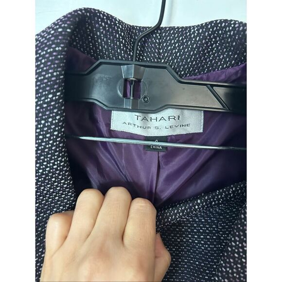 TAHARI Jacket Blazer Women Purple Gray Crop Snaps Front Lined skirt suit size 4 - Picture 2 of 7